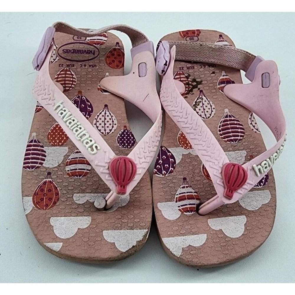 HAVAIANAS Flip Flops Sandals With Straps Pink Hot Air Balloons Baby Infant Sz 6C